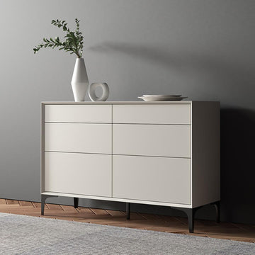 47.2" Minimalist Off White Dresser Accent 6-Drawer Cabinet